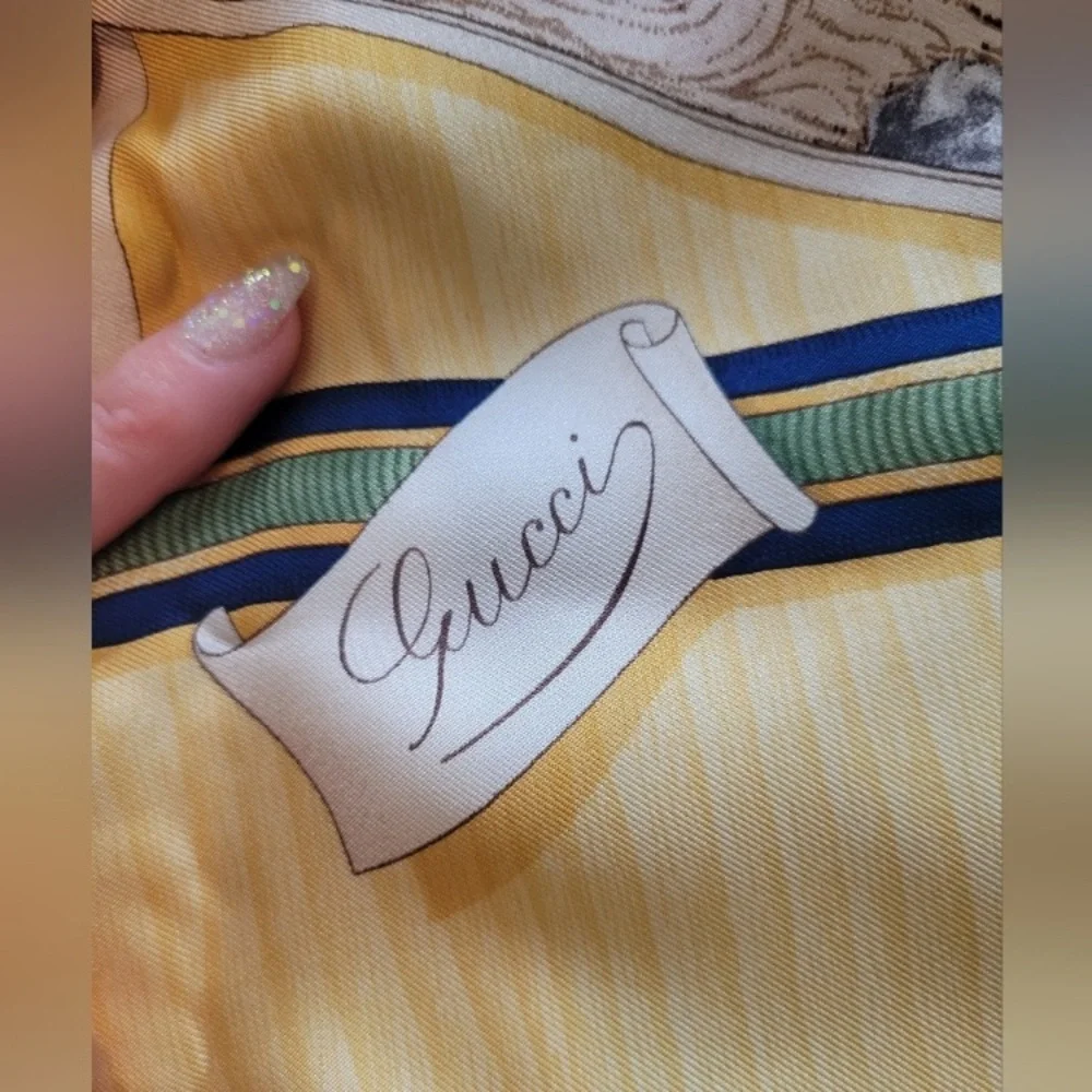 Gucci Yellow and Multicolor 100% Silk Scarf NWT - Picture 2 of 5